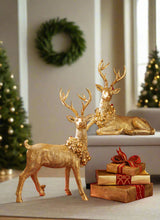 29" Gilded Gold Standing Deer With Wreath