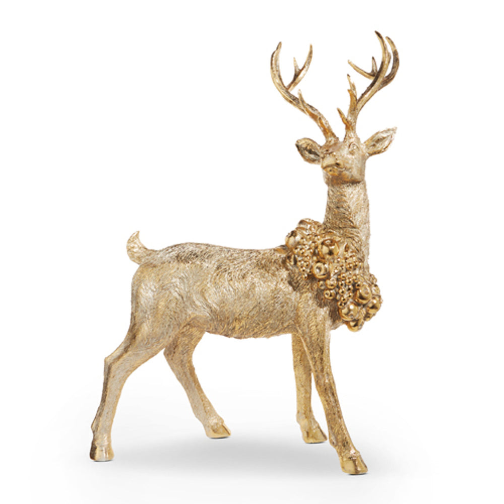 29" Gilded Gold Standing Deer With Wreath