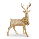29" Gilded Gold Standing Deer With Wreath