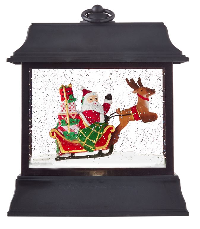 8.5" Lighted Santa In Sleigh Water Lantern