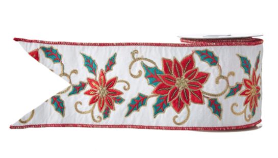 4" X 5YD Poinsettia Embroidered Ribbon