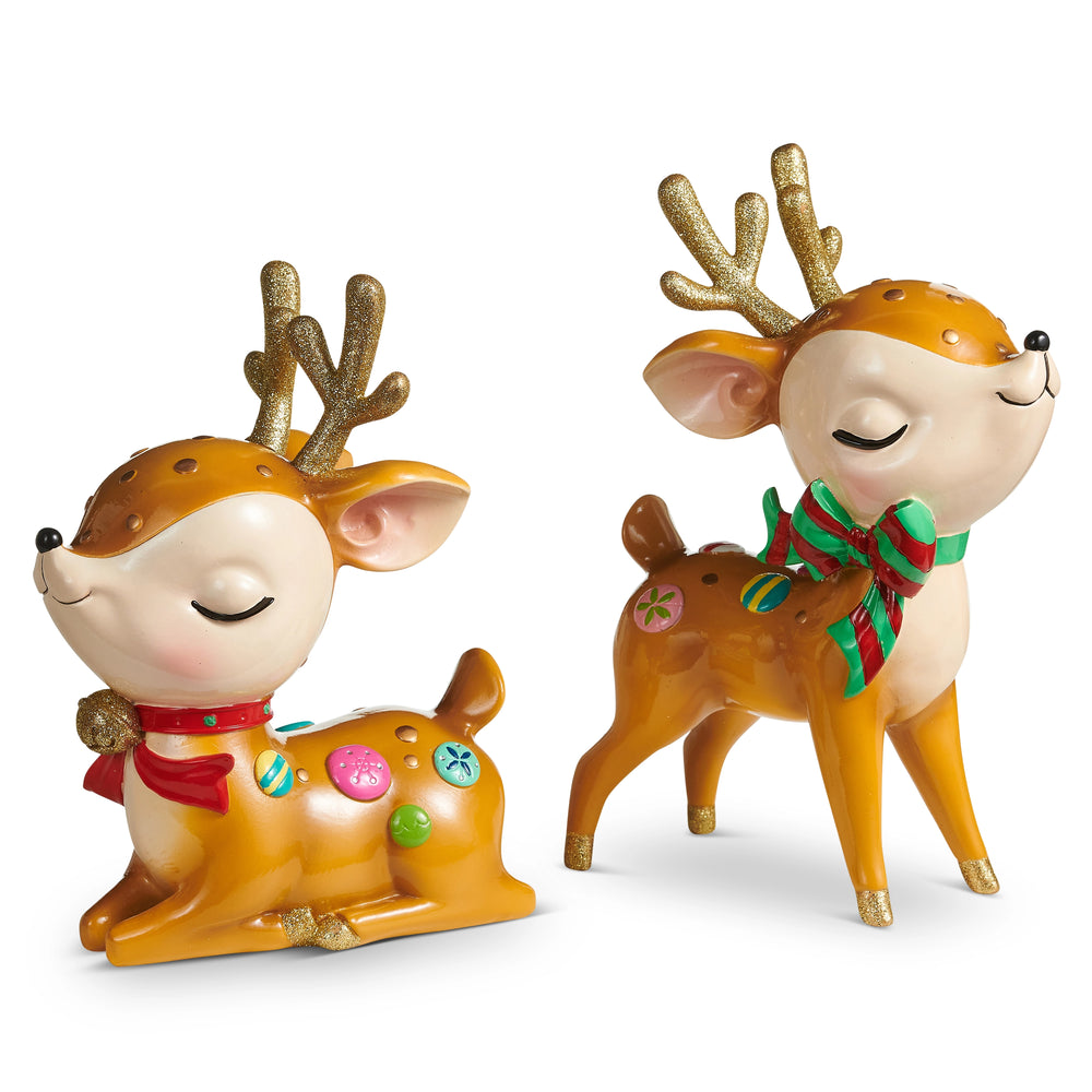 9.5" Whimsical Decorated Reindeer Assorted Set of 2