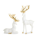 15" White Deer with Gold Antlers Set of 2