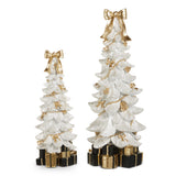 11" - 15" White Tree With Gold Bows & Presents Set Of 2