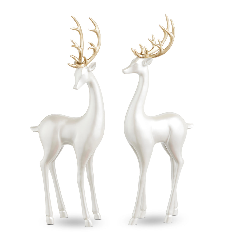 16" Pearl White Deer Assorted Set Of 2
