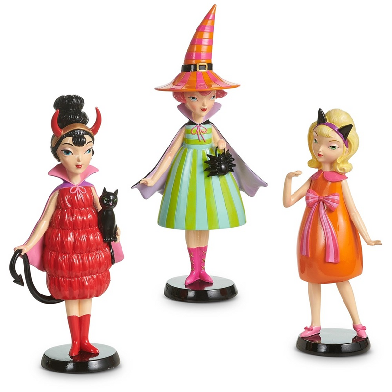 10" Sassy Trick-Or-Treat Girls Assorted Set Of 3