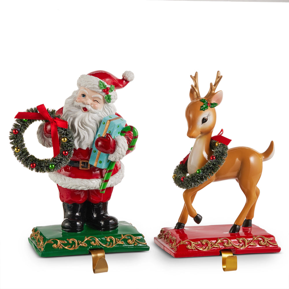 11" Santa and Deer Stocking Holder Assorted Set of 2
