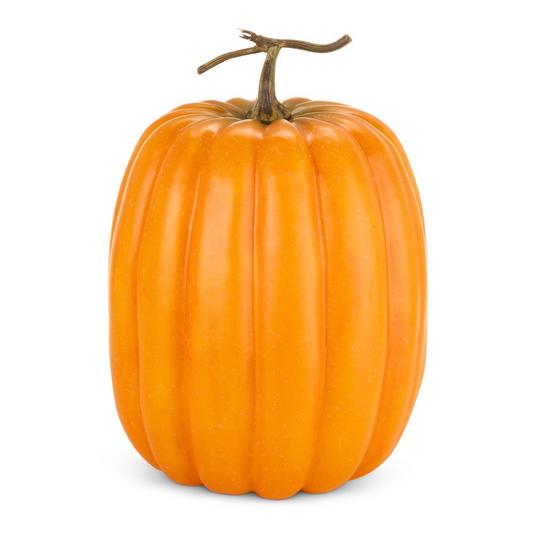 Orange pumpkin with a stem on a white background