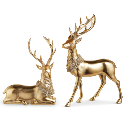 17.75" Gold Deer with Wreath Set of 2