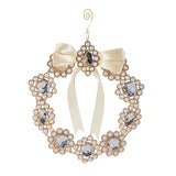 10" Pearl Jeweled Wreath With Bow Ornament Set Of 2
