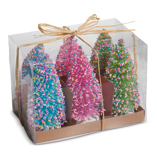 5.5" Multi Color Brush Trees Set Of 6