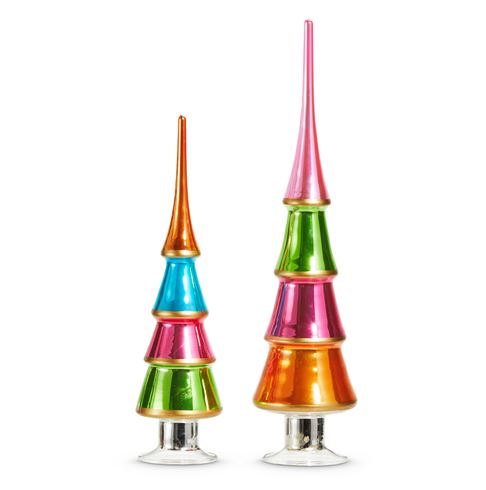 14"- 18" Multi Color Glass Tree Cones Set Of 2