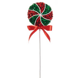 18" Red & Green Glitter Peppermint Swirl Stem Set Of 2