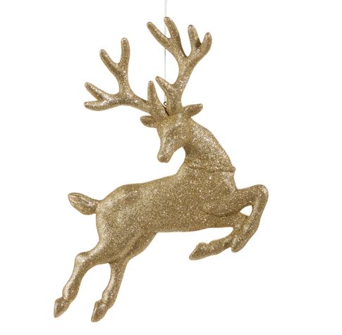 17" Champagne Glitter Leaping Deer Ornament Set Of 2