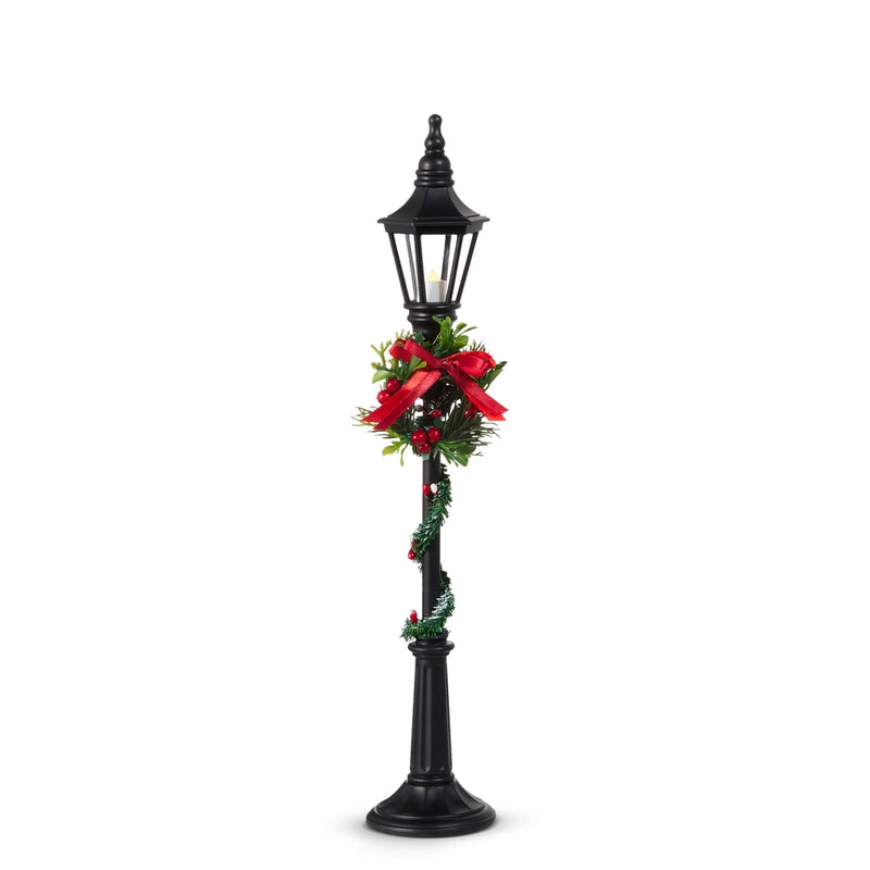 Farol negro iluminado de 18,5" con guirnalda, a pilas