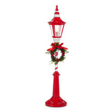 21" Lighted Red & White Lamp Post With Wreath Battery Operated
