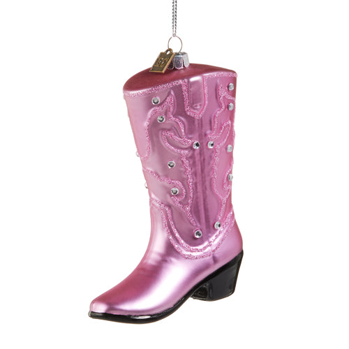 5" Pink Shiny Cowboy Boot Ornament Set Of 2