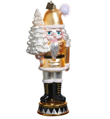 7" Glass Gold Nutcracker Ornament Set Of 2