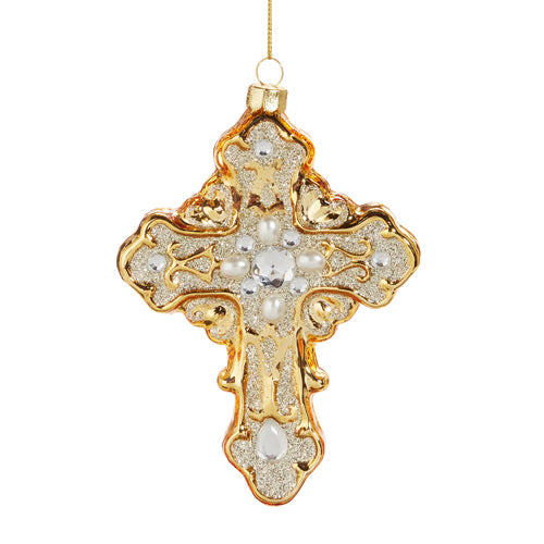 5" Gold Cross Ornament Set Of 6