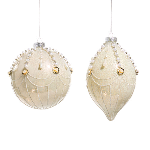 5" Cream & Pearl Fairground Assorted Ornament Set Of 2