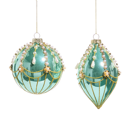 5" Blue Pearl Assorted Ornament Set Of 2