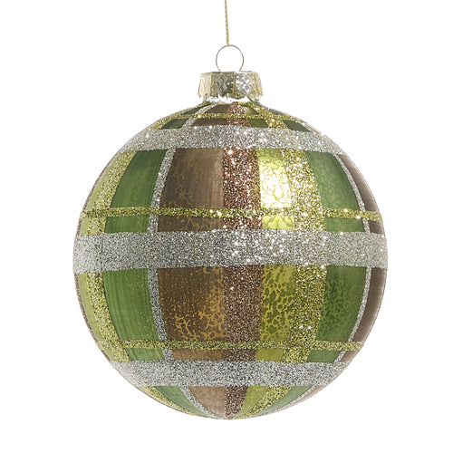 5" Green Plaid Ball Ornament Set Of 4