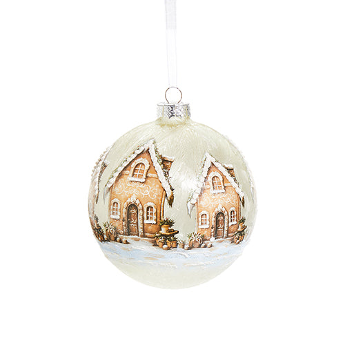 5" Gingerbread Cottage Ball Ornament Set Of 4