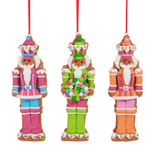 6" Vivid Jolly Gingerbread Nutcracker Ornament Assorted Set Of 3