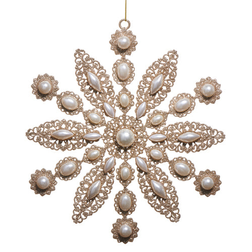 9" Platinum Glitter Pearl Ornament Set Of 6