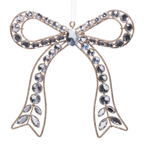 7" Clear Jeweled Bow Ornament Set Of 2