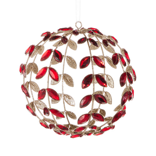 7" Red Jeweled Ball Ornament Set Of 2