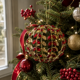 7" Red Jeweled Ball Ornament Set Of 2