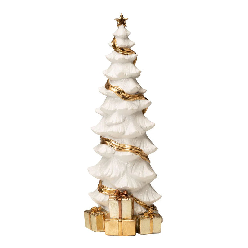 Árbol Blanco de 19" con Paquetes Dorados