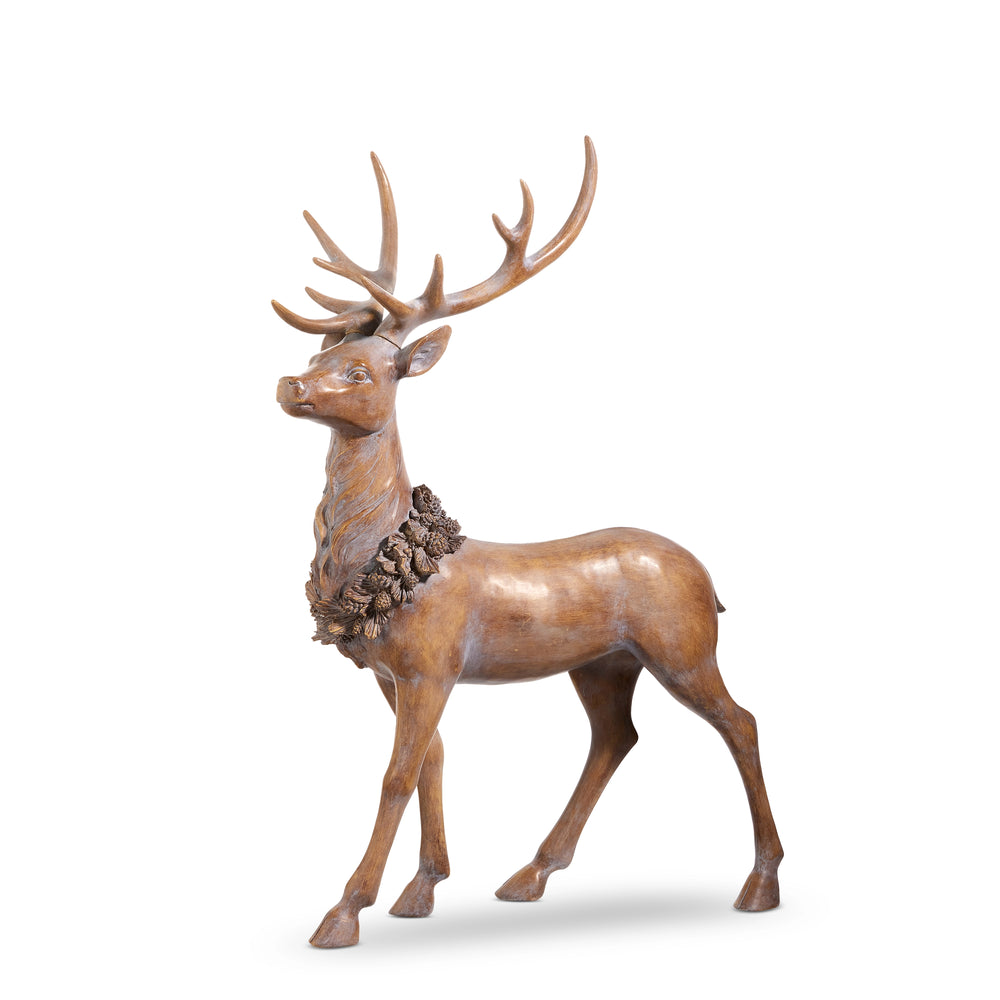 38" Standing Deer With Holly Wreath