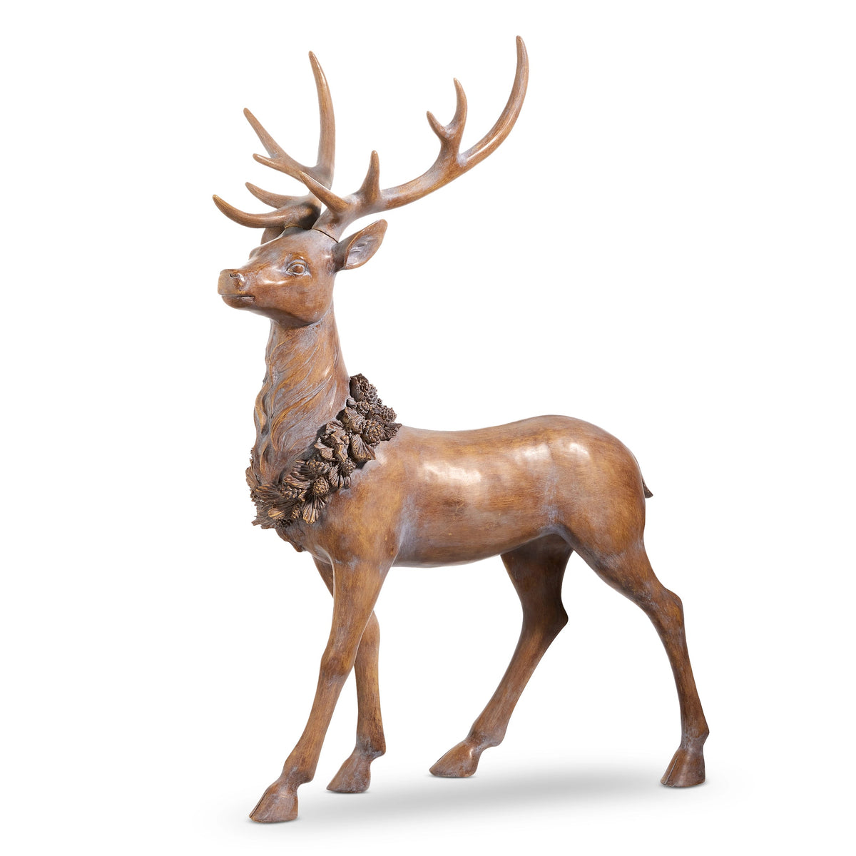 38" Standing Deer With Holly Wreath