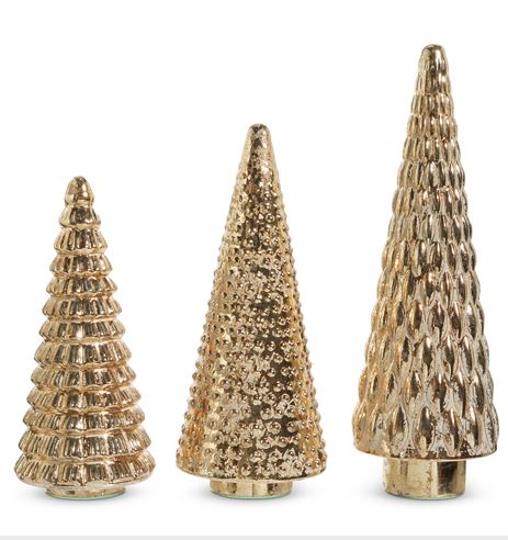 22" Gold Pattern Trees Set Of 3