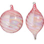 5" Pink Swirl Glass Ornament Set Of 2