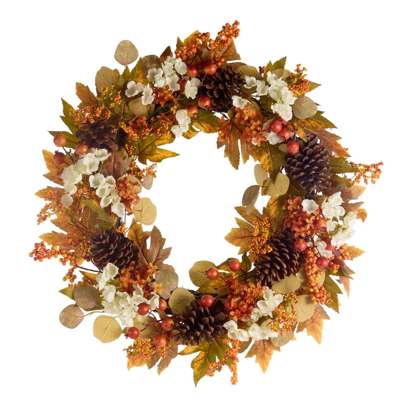 24" Mixed Fall Floral & Pumpkin Wreath