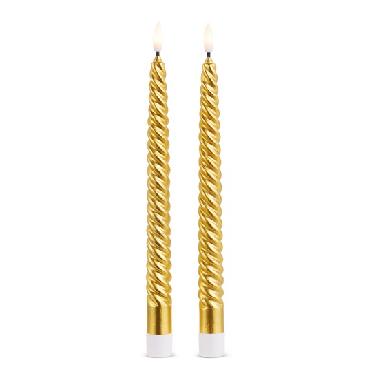 11" Gold Twist Taper Candles Set Of 2 Battery Operated