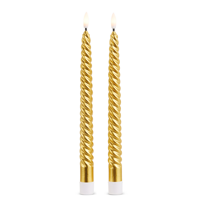 11" Gold Twist Taper Candles Set Of 2 Battery Operated