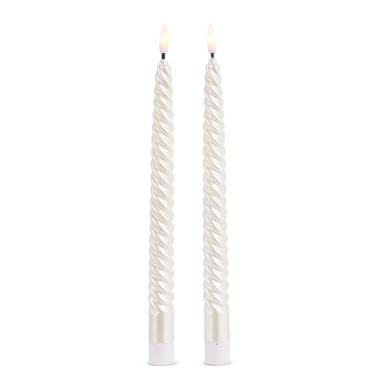 11" Pearl Twist Taper Candles Set Of 2 Battery Operated