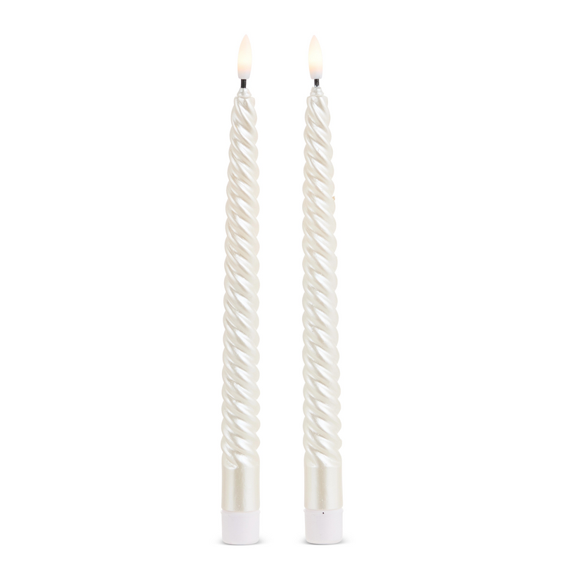 11" Pearl Twist Taper Candles Set Of 2 Battery Operated