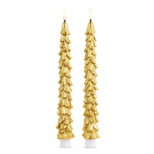 11" Gold Tree Taper Candle Set Of 2 Battery Operated