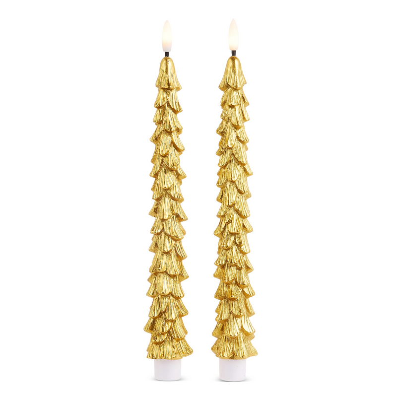 11" Gold Tree Taper Candle Set Of 2 Battery Operated