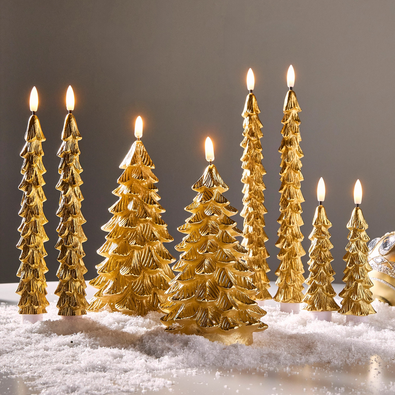 11" Gold Tree Taper Candle Set Of 2 Battery Operated