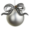 5.5" Silver Glass Ball Ornament With Black And White Ribbon Set of 6