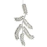 10" Silver & Clear Jewel Pine Branch Ornament Set Of 2