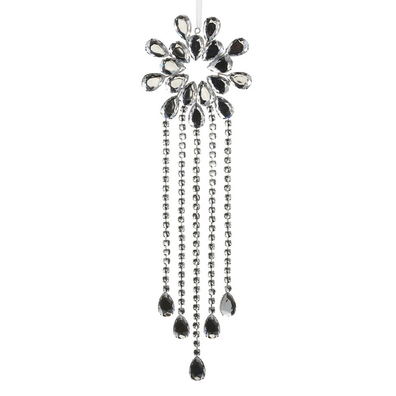 16.5" Silver Snowflake Jewel Drop Ornament Set of 2