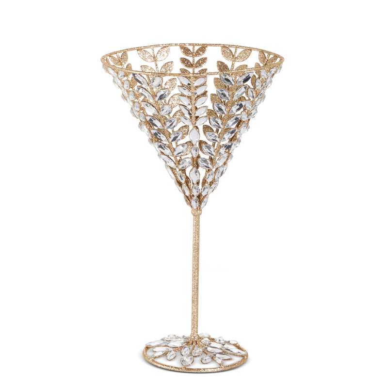 15" Gold Glitter Jeweled Champagne Glass