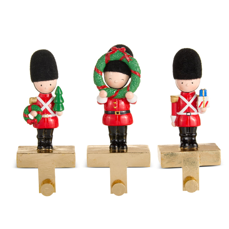 8" Holiday Toy Soldier Stocking Holder Assorted Set Of 3